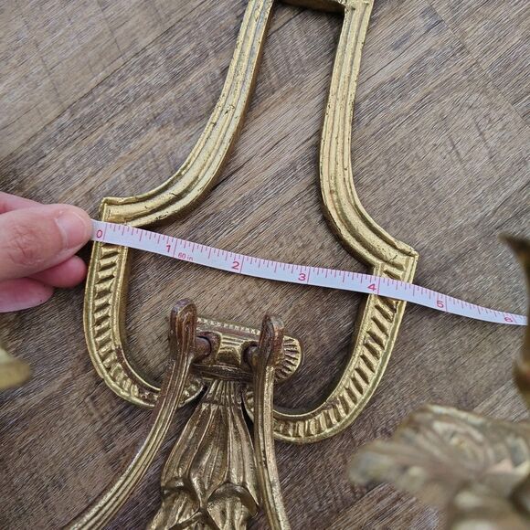 Vtg Solid Brass Wall Hanging Sconce Double Candle Holder Classic Deco MCM - Picture 6 of 7